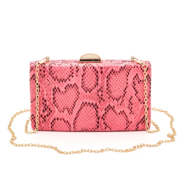 Neón Pink or Green Snakeskin Box Clutch Bag - Picture 1 of 6